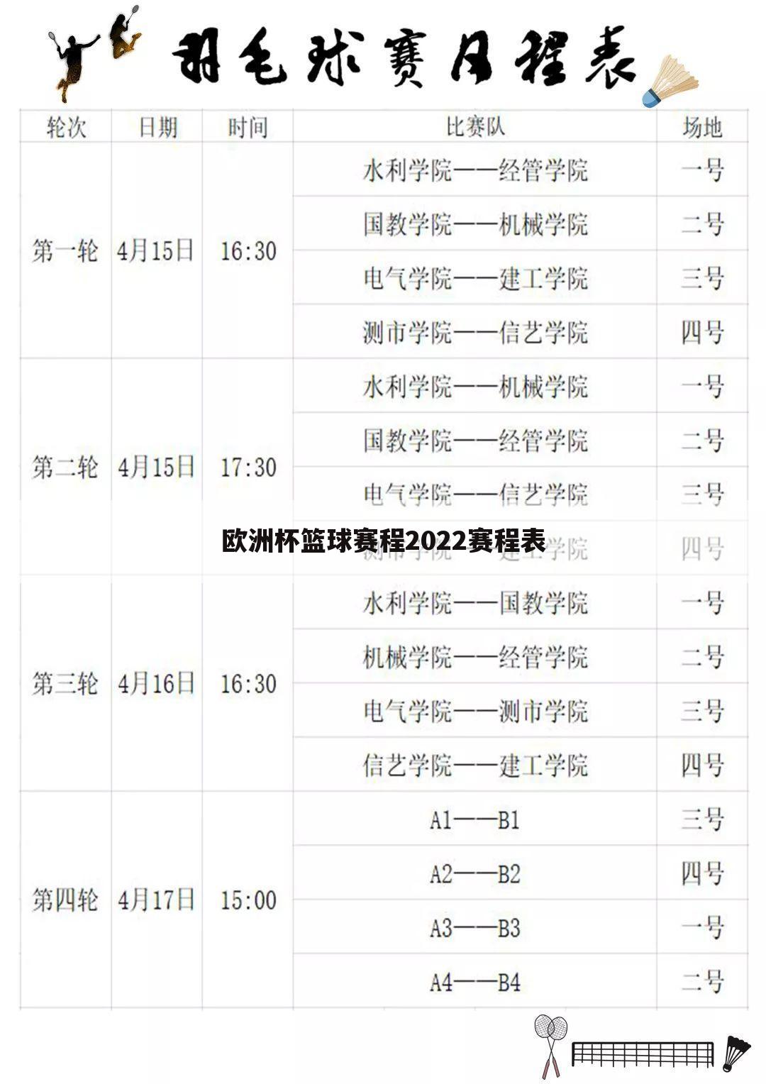 欧洲杯篮球赛程2022赛程表