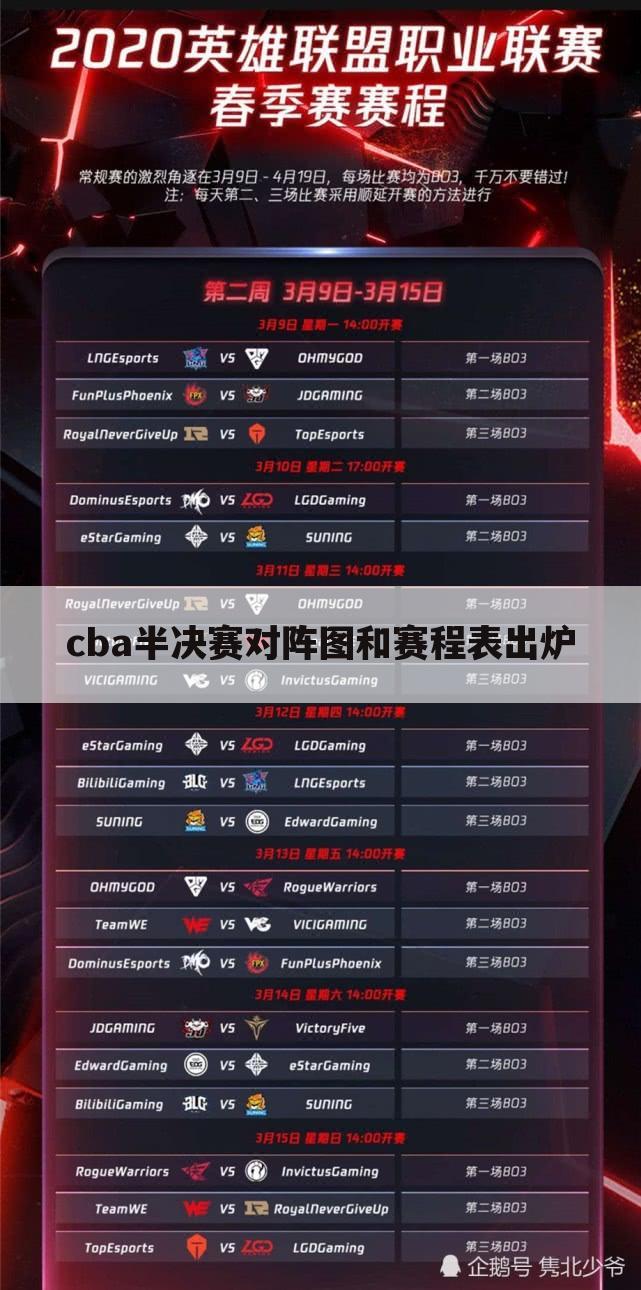 cba半决赛对阵图和赛程表出炉