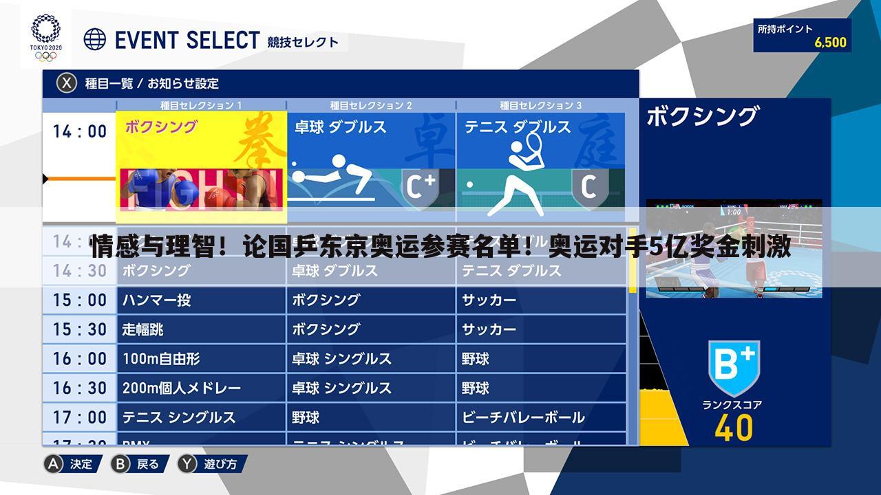情感与理智！论国乒东京奥运参赛名单！奥运对手5亿奖金刺激