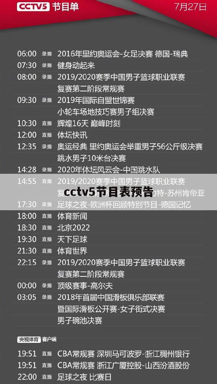 cctv5节目表预告