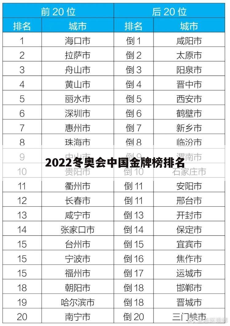 2022冬奥会中国金牌榜排名