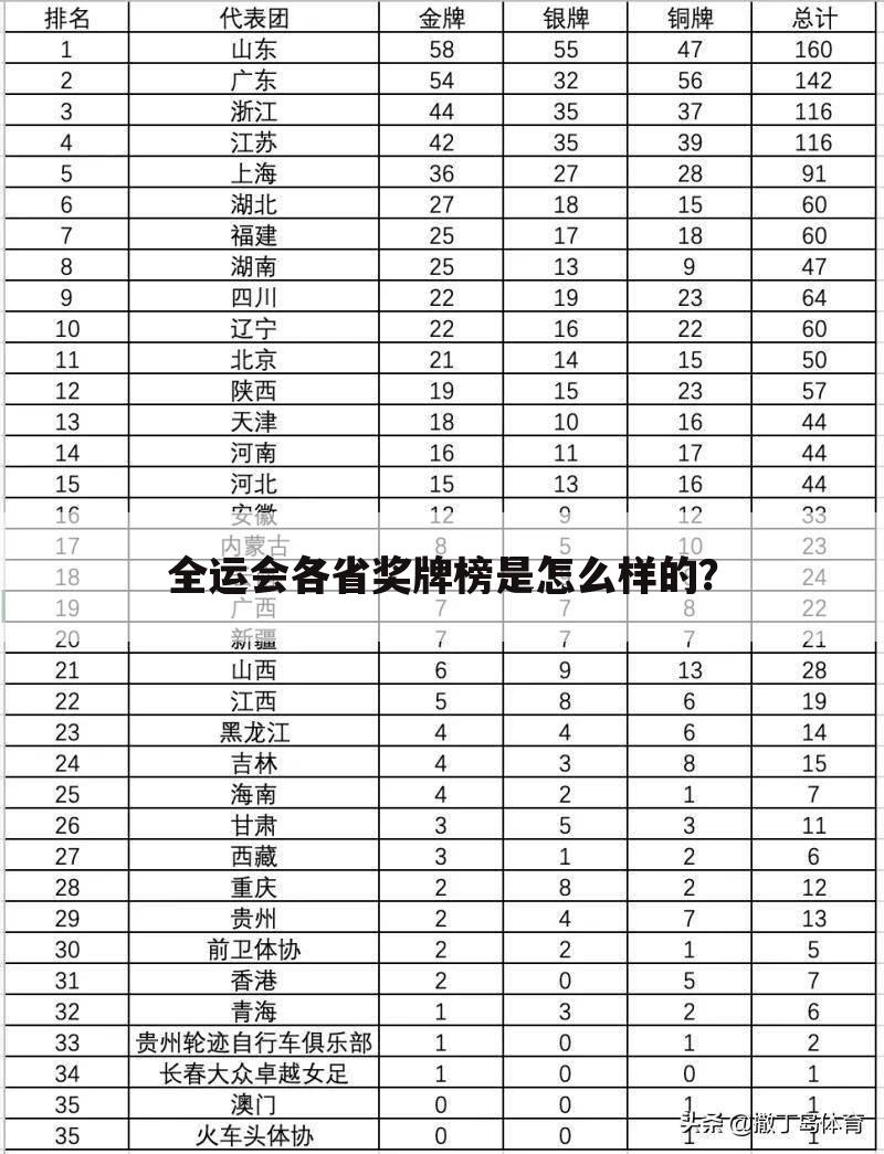 全运会各省奖牌榜是怎么样的？