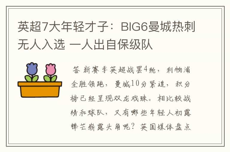 英超7大年轻才子：BIG6曼城热刺无人入选 一人出自保级队