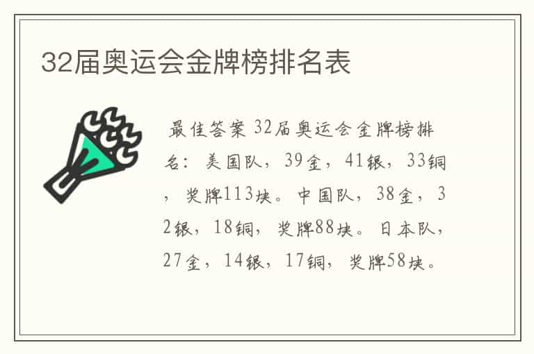 32届奥运会金牌榜排名表