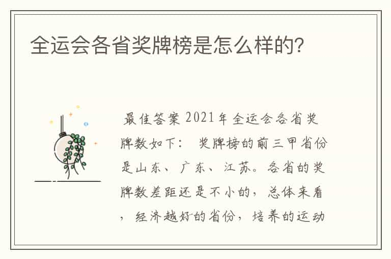 全运会各省奖牌榜是怎么样的？