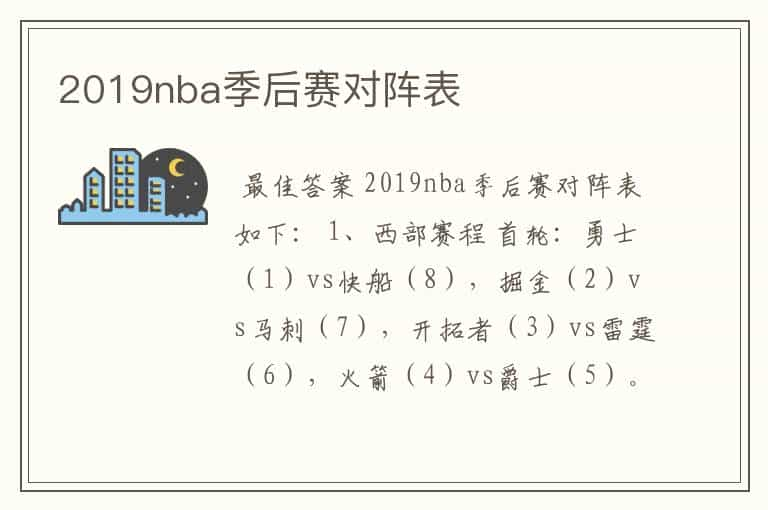 2019nba季后赛对阵表