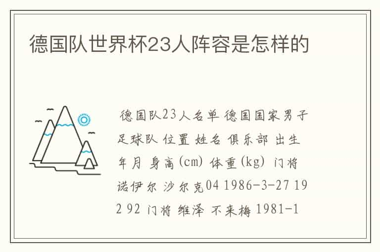 德国队世界杯23人阵容是怎样的