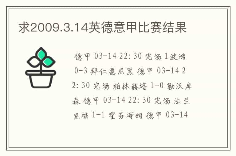 求2009.3.14英德意甲比赛结果