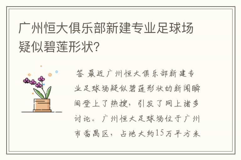 广州恒大俱乐部新建专业足球场疑似碧莲形状？