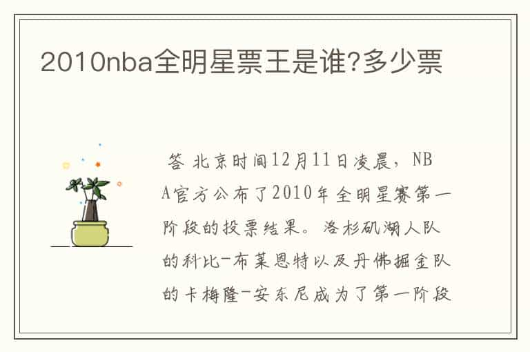 2010nba全明星票王是谁?多少票