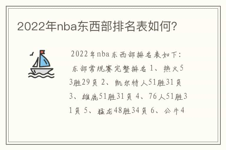 2022年nba东西部排名表如何？