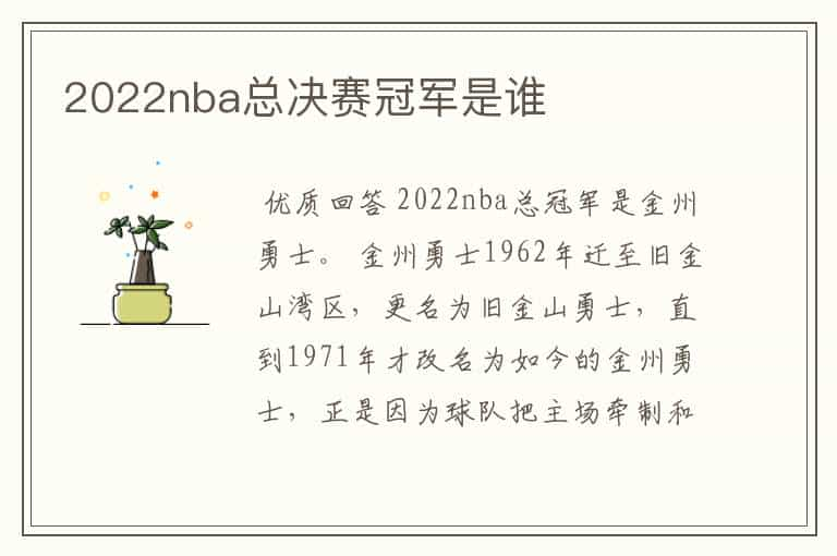 2022nba总决赛冠军是谁