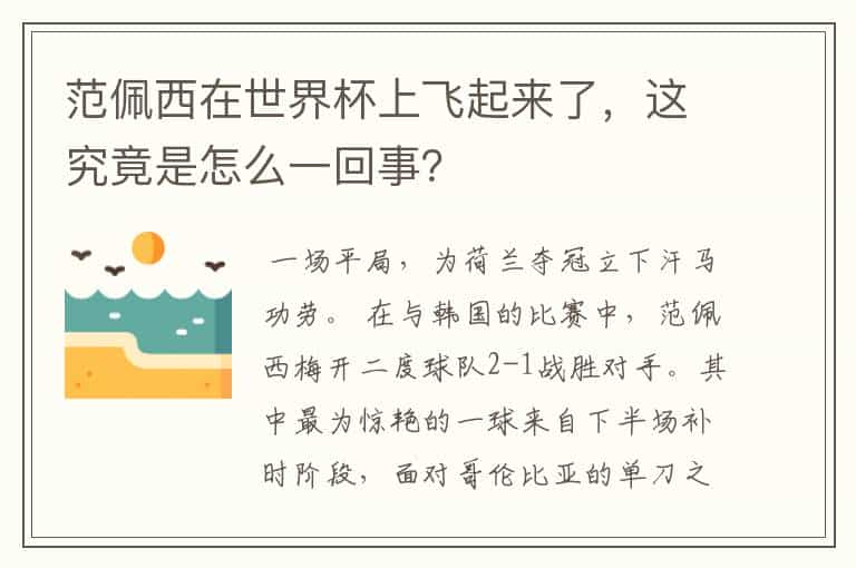 范佩西在世界杯上飞起来了，这究竟是怎么一回事？