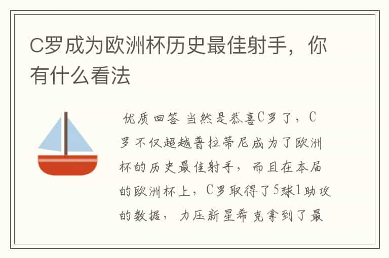 C罗成为欧洲杯历史最佳射手，你有什么看法