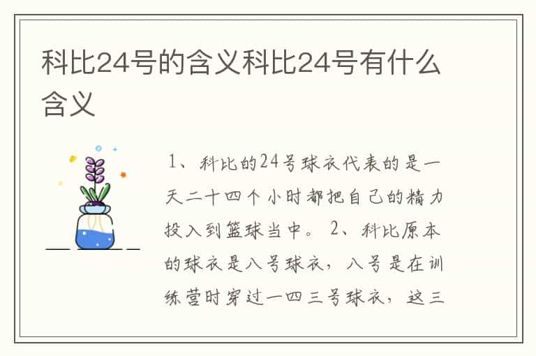 科比24号的含义科比24号有什么含义