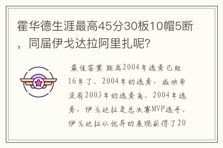 霍华德生涯最高45分30板10帽5断，同届伊戈达拉阿里扎呢？