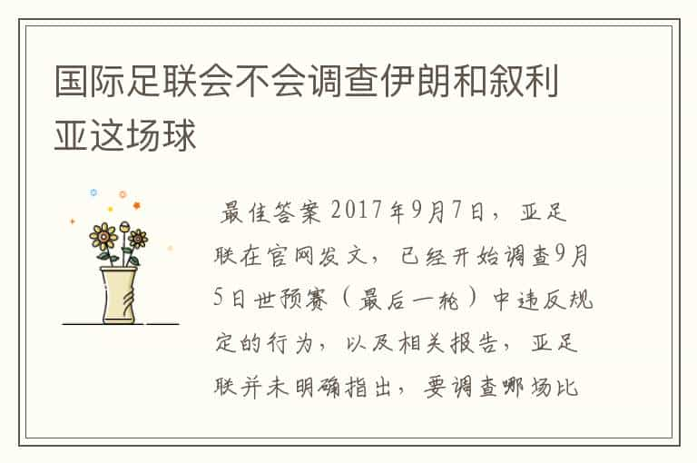 国际足联会不会调查伊朗和叙利亚这场球