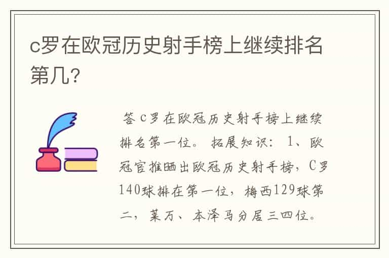 c罗在欧冠历史射手榜上继续排名第几?