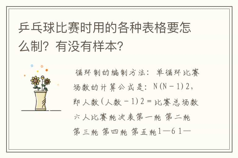 乒乓球比赛时用的各种表格要怎么制？有没有样本？