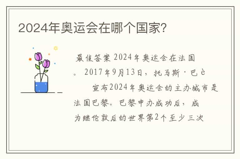 2024年奥运会在哪个国家？