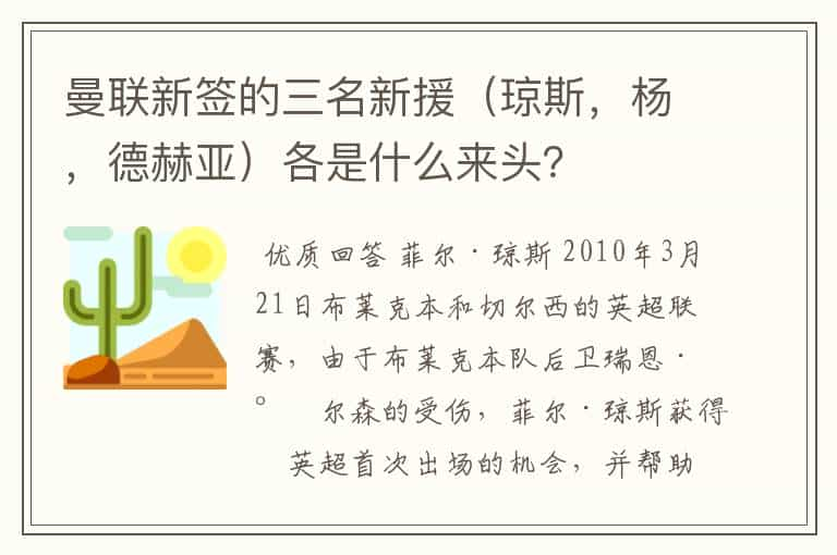 曼联新签的三名新援（琼斯，杨，德赫亚）各是什么来头？