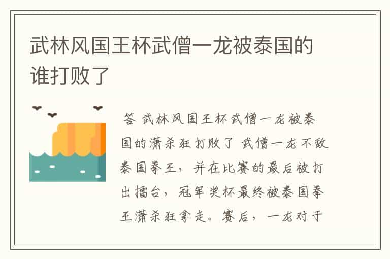 武林风国王杯武僧一龙被泰国的谁打败了