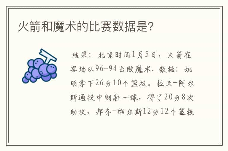 火箭和魔术的比赛数据是？