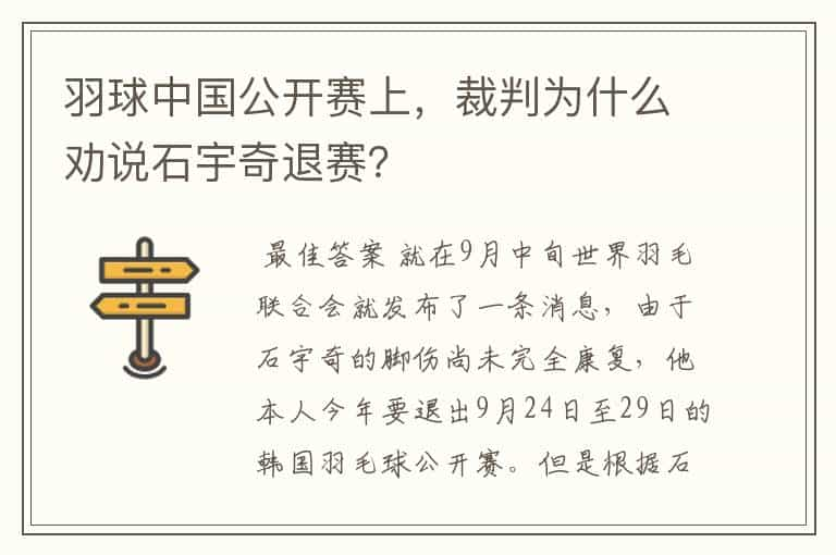 羽球中国公开赛上，裁判为什么劝说石宇奇退赛？