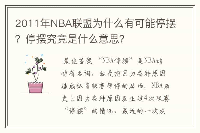 2011年NBA联盟为什么有可能停摆？停摆究竟是什么意思？