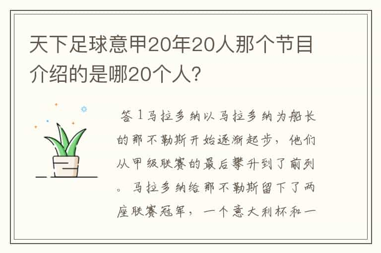 天下足球意甲20年20人那个节目介绍的是哪20个人？