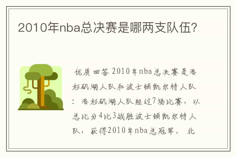 2010年nba总决赛是哪两支队伍？