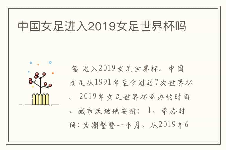 中国女足进入2019女足世界杯吗