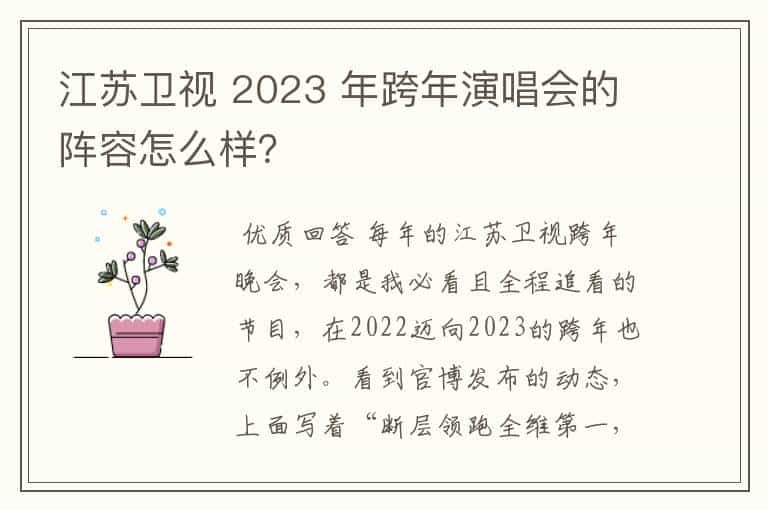 江苏卫视 2023 年跨年演唱会的阵容怎么样？