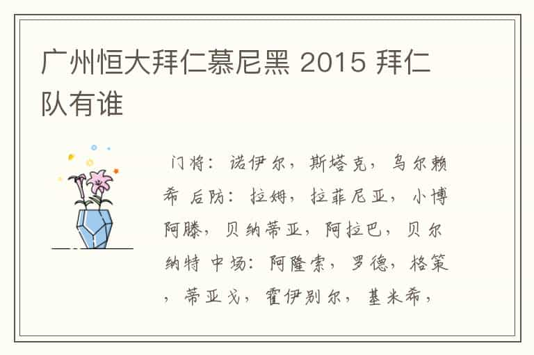 广州恒大拜仁慕尼黑 2015 拜仁队有谁