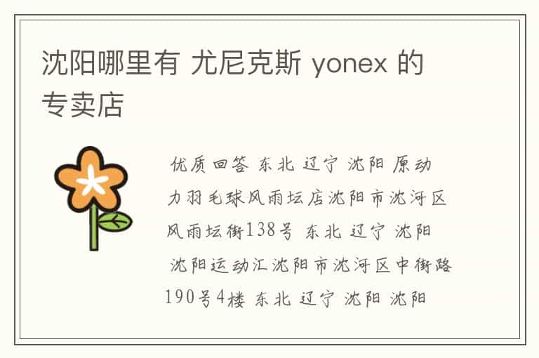 沈阳哪里有 尤尼克斯 yonex 的专卖店