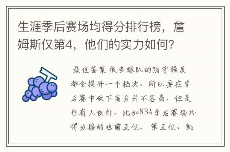 生涯季后赛场均得分排行榜，詹姆斯仅第4，他们的实力如何？