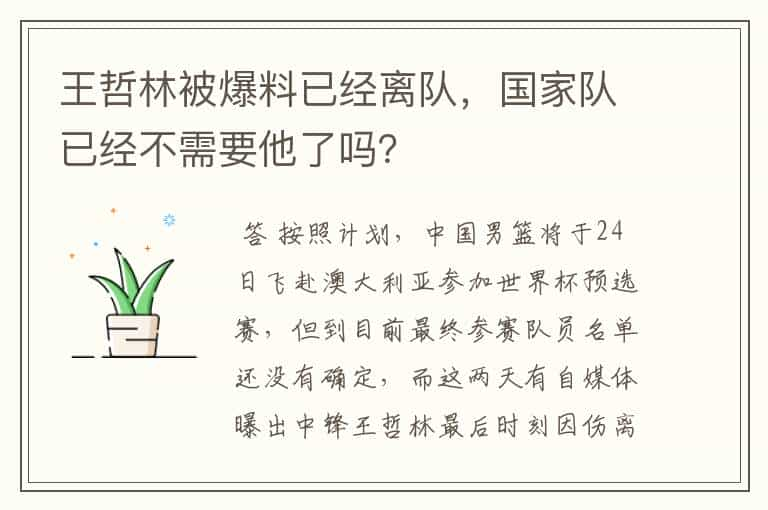 王哲林被爆料已经离队，国家队已经不需要他了吗？