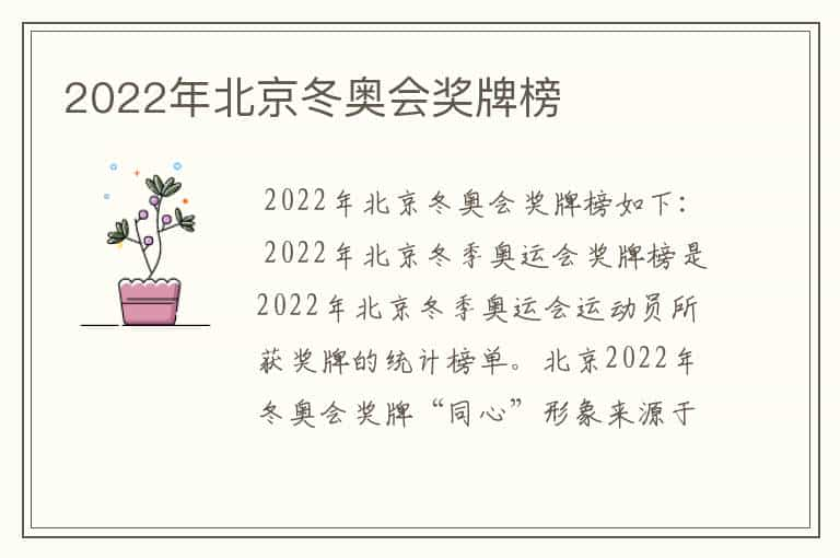 2022年北京冬奥会奖牌榜