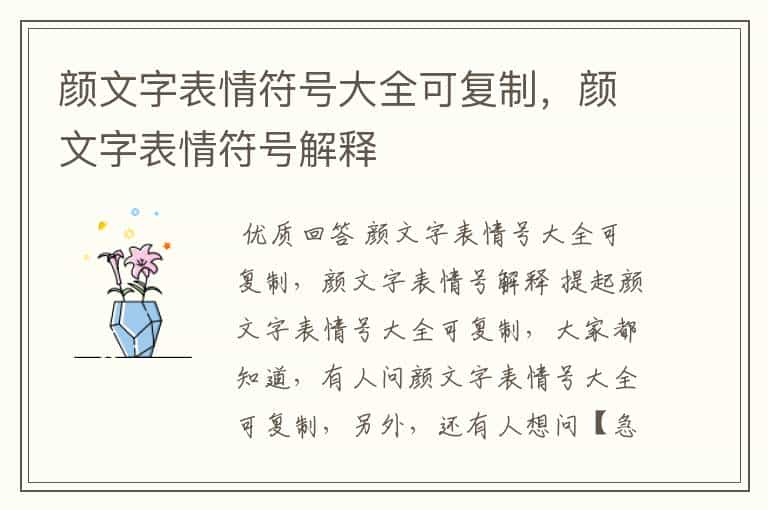 颜文字表情符号大全可复制，颜文字表情符号解释