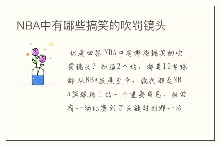 NBA中有哪些搞笑的吹罚镜头