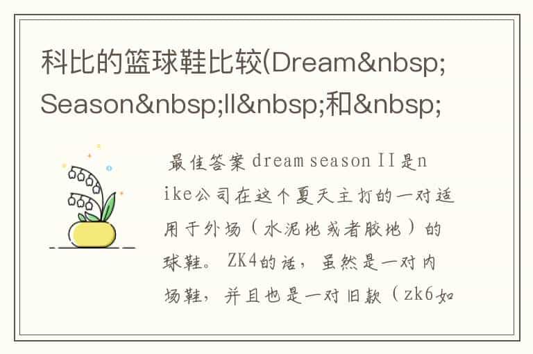 科比的篮球鞋比较(Dream Season II 和 ZK4)