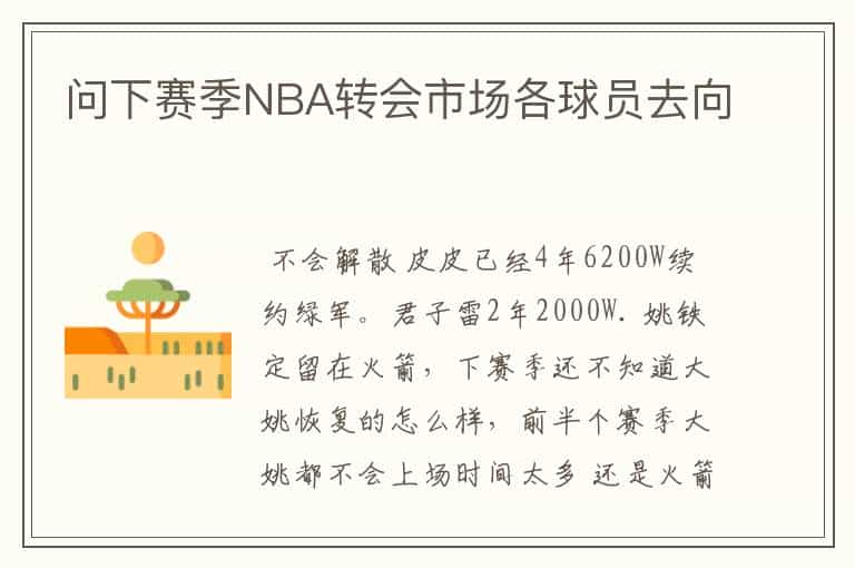 问下赛季NBA转会市场各球员去向