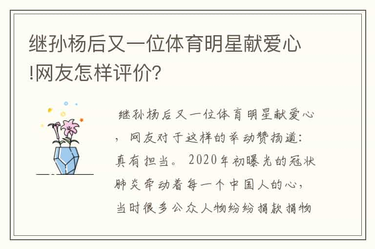 继孙杨后又一位体育明星献爱心!网友怎样评价？