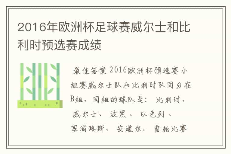 2016年欧洲杯足球赛威尔士和比利时预选赛成绩