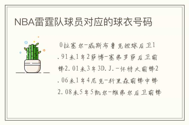 NBA雷霆队球员对应的球衣号码