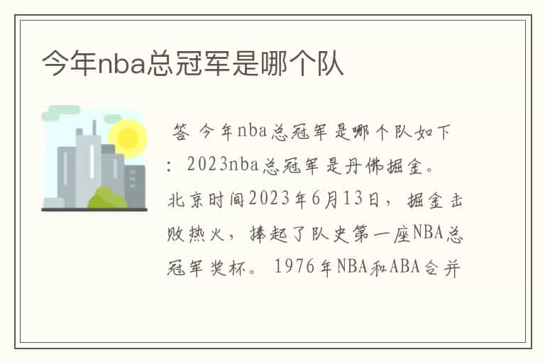 今年nba总冠军是哪个队