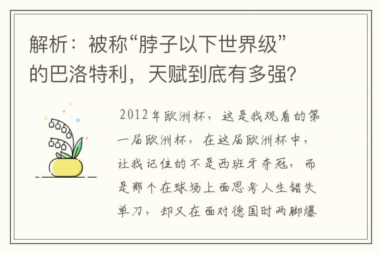 解析：被称“脖子以下世界级”的巴洛特利，天赋到底有多强？