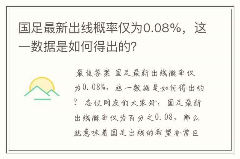 国足最新出线概率仅为0.08%，这一数据是如何得出的？