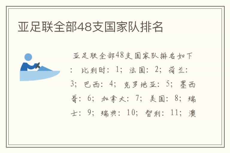 亚足联全部48支国家队排名