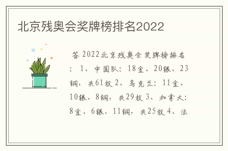 北京残奥会奖牌榜排名2022